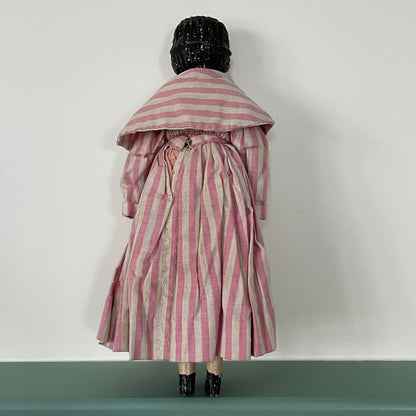 Original 19th Century Grodnertal Wooden Doll with Moulded Hair and Hand-Sewn Clothing