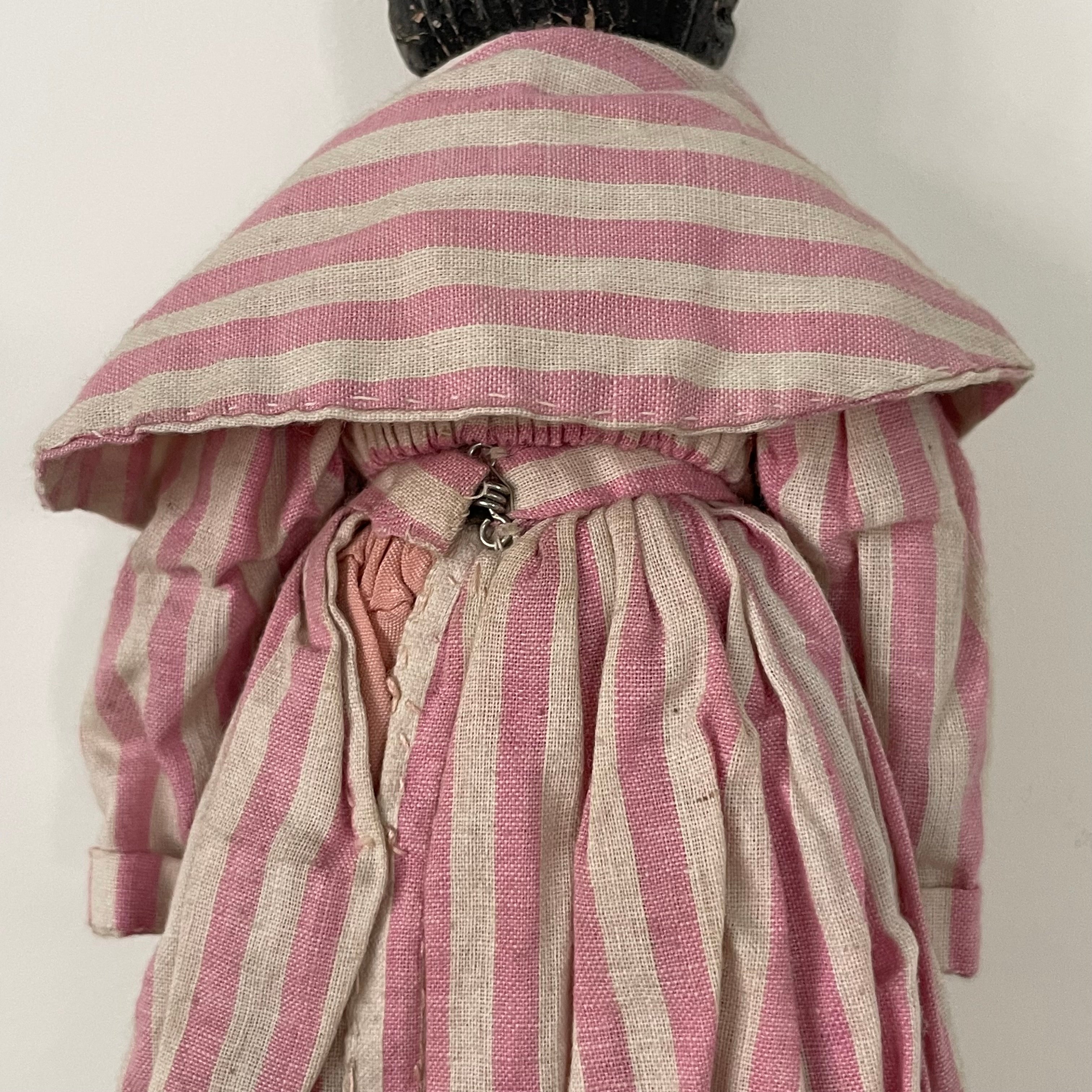 Original 19th Century Grodnertal Wooden Doll with Moulded Hair and Hand-Sewn Clothing