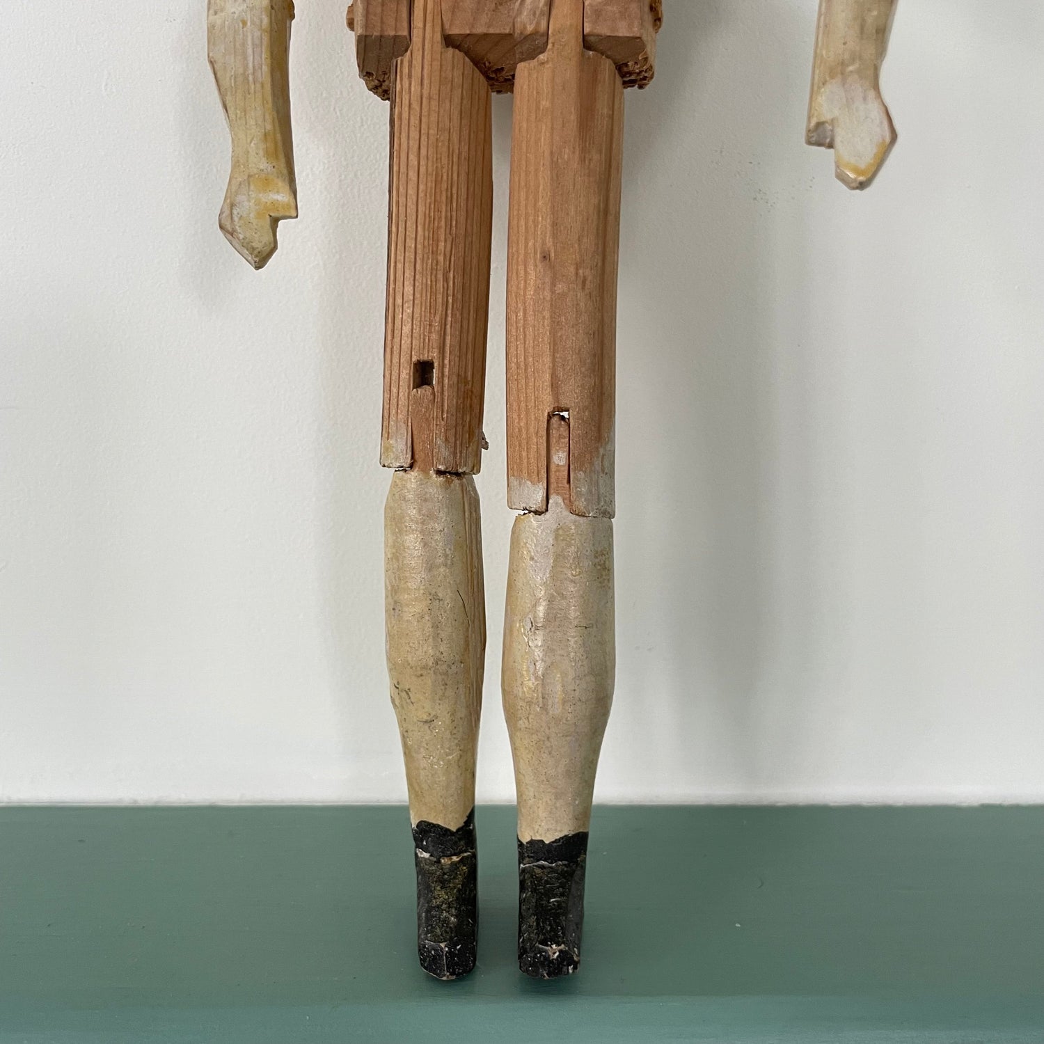Original 19th Century Grodnertal Wooden Doll with Moulded Hair and Hand-Sewn Clothing