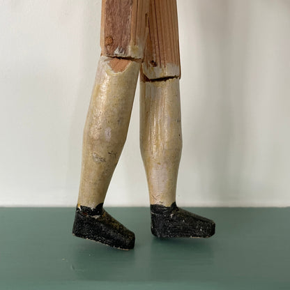 Original 19th Century Grodnertal Wooden Doll with Moulded Hair and Hand-Sewn Clothing
