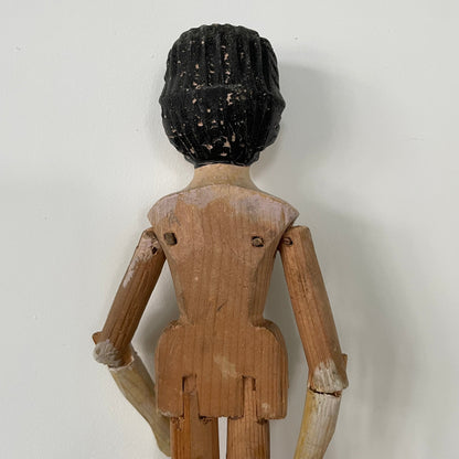 Original 19th Century Grodnertal Wooden Doll with Moulded Hair and Hand-Sewn Clothing