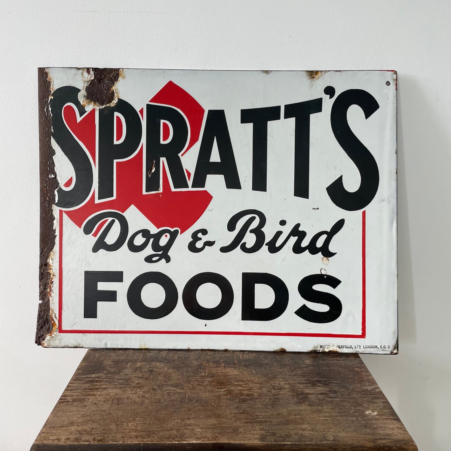 Original Spratt’s Dog &amp; Bird Foods Enamel Advertising Sign – Mid 20th Century