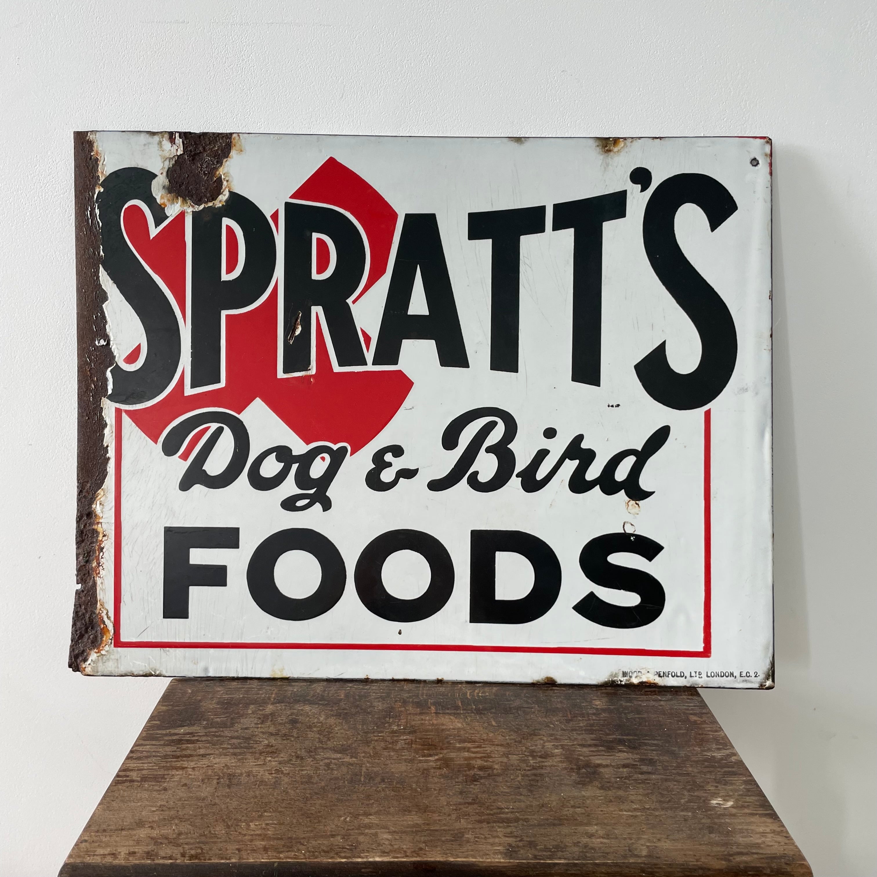 Original Spratt’s Dog &amp; Bird Foods Enamel Advertising Sign – Mid 20th Century