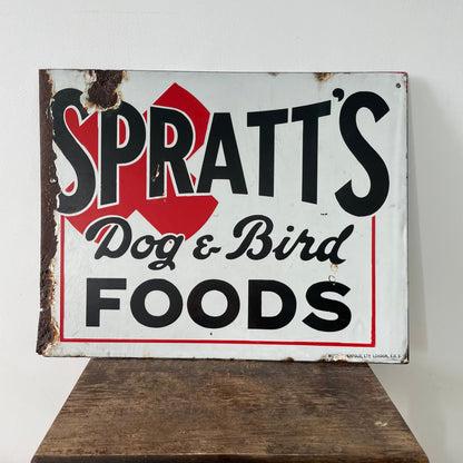 Original Spratt’s Dog &amp; Bird Foods Enamel Advertising Sign – Mid 20th Century
