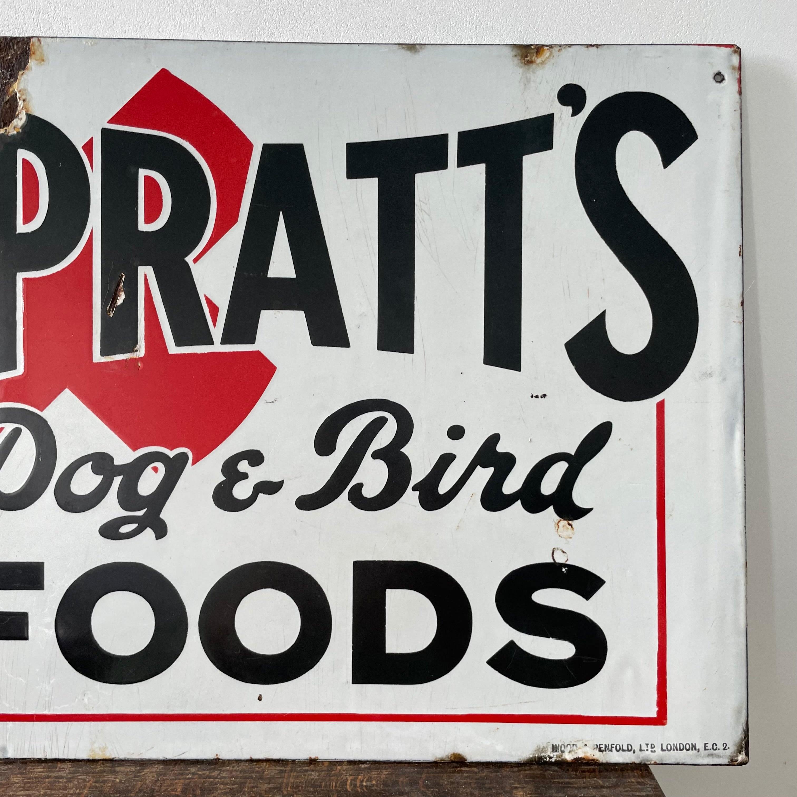 Original Spratt’s Dog &amp; Bird Foods Enamel Advertising Sign – Mid 20th Century