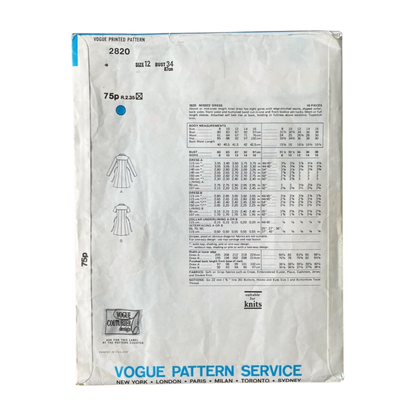 Vogue 2820 Womens Size 10 Dress FF