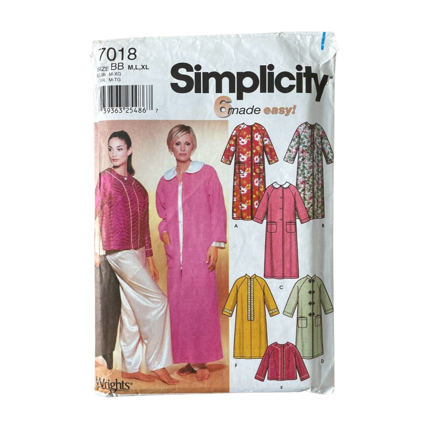 Simplicity 7018 Womens Size M-XL Dressing Gown FF