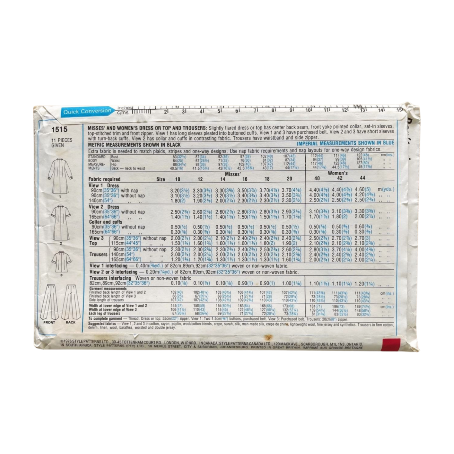 Simplicity 1515 Womens Size 14 Dress Top Trousers FF