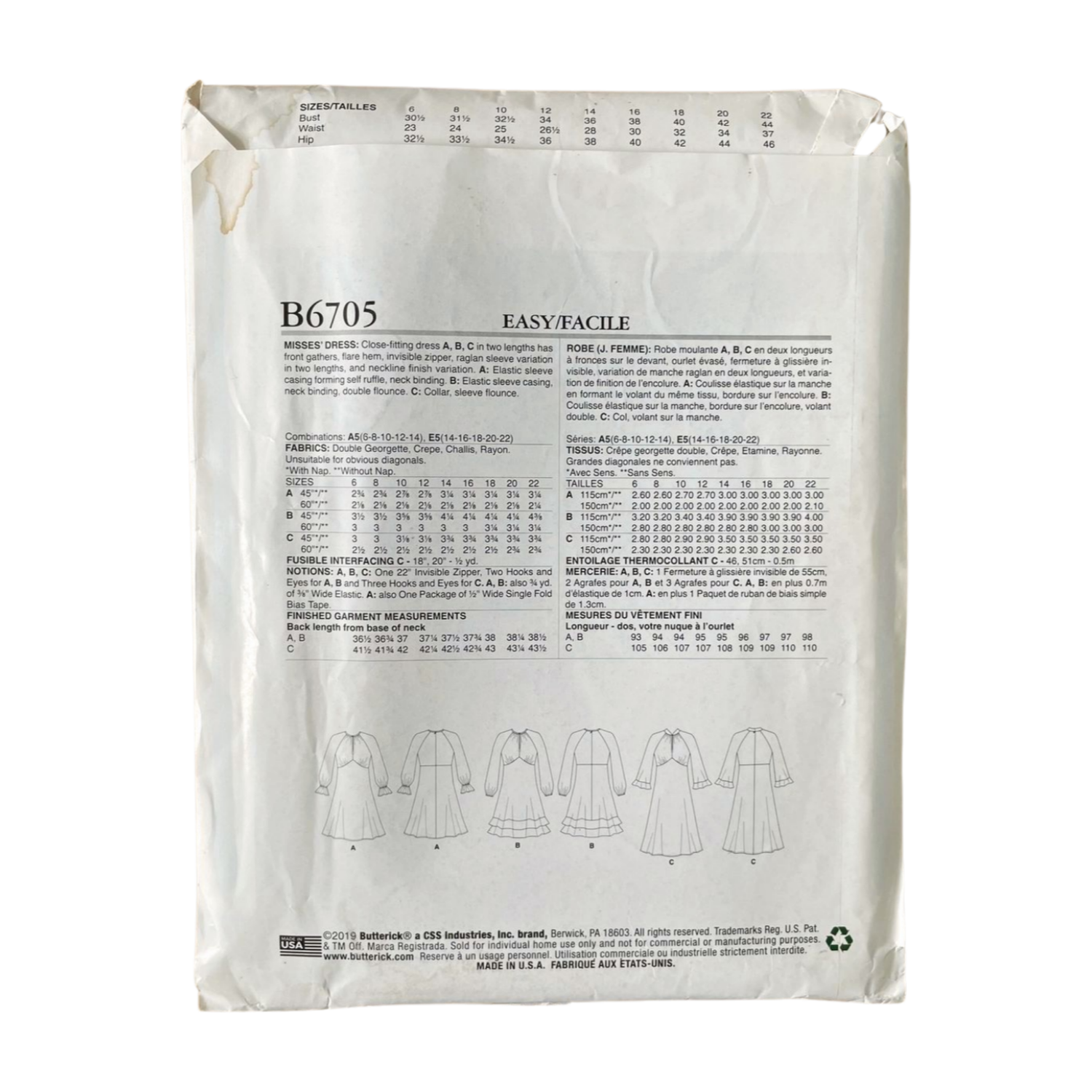 Butterick B6705 Womens Size 8-20 Dress FF