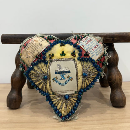 WW1 Beaded Heart Pin Cushion – Lincolnshire Regiment 10th Foot – Egypt Sphinx