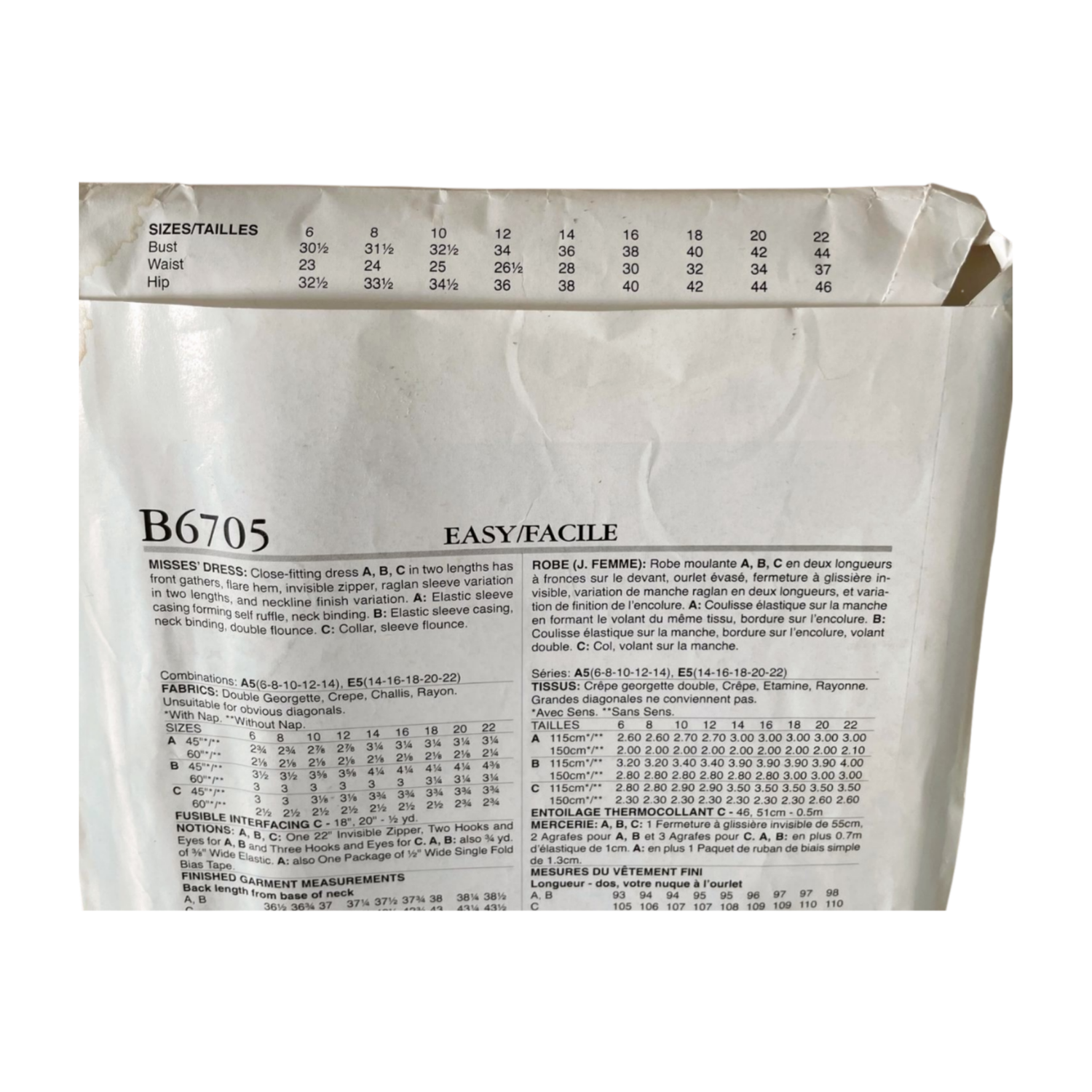 Butterick B6705 Womens Size 8-20 Dress FF