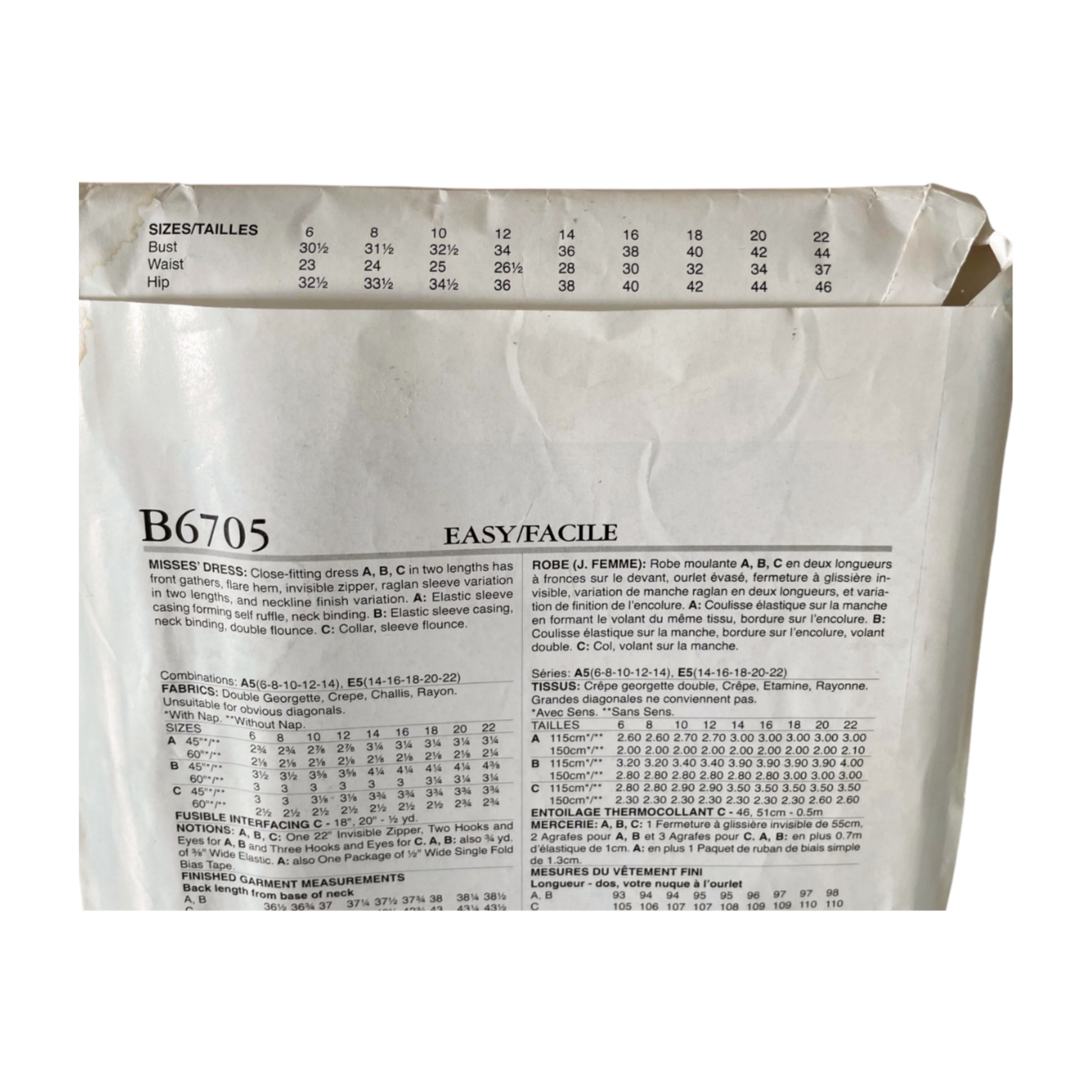 Butterick B6705 Womens Size 8-20 Dress FF