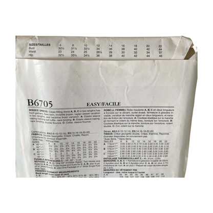 Butterick B6705 Womens Size 8-20 Dress FF