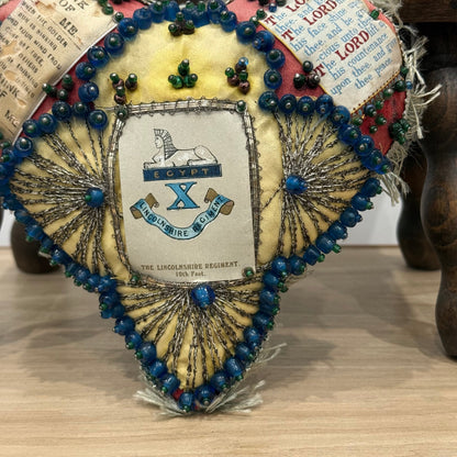WW1 Beaded Heart Pin Cushion – Lincolnshire Regiment 10th Foot – Egypt Sphinx