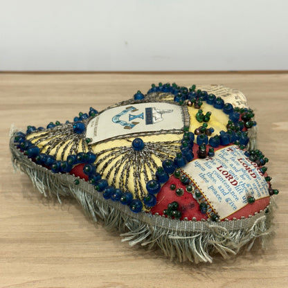 WW1 Beaded Heart Pin Cushion – Lincolnshire Regiment 10th Foot – Egypt Sphinx