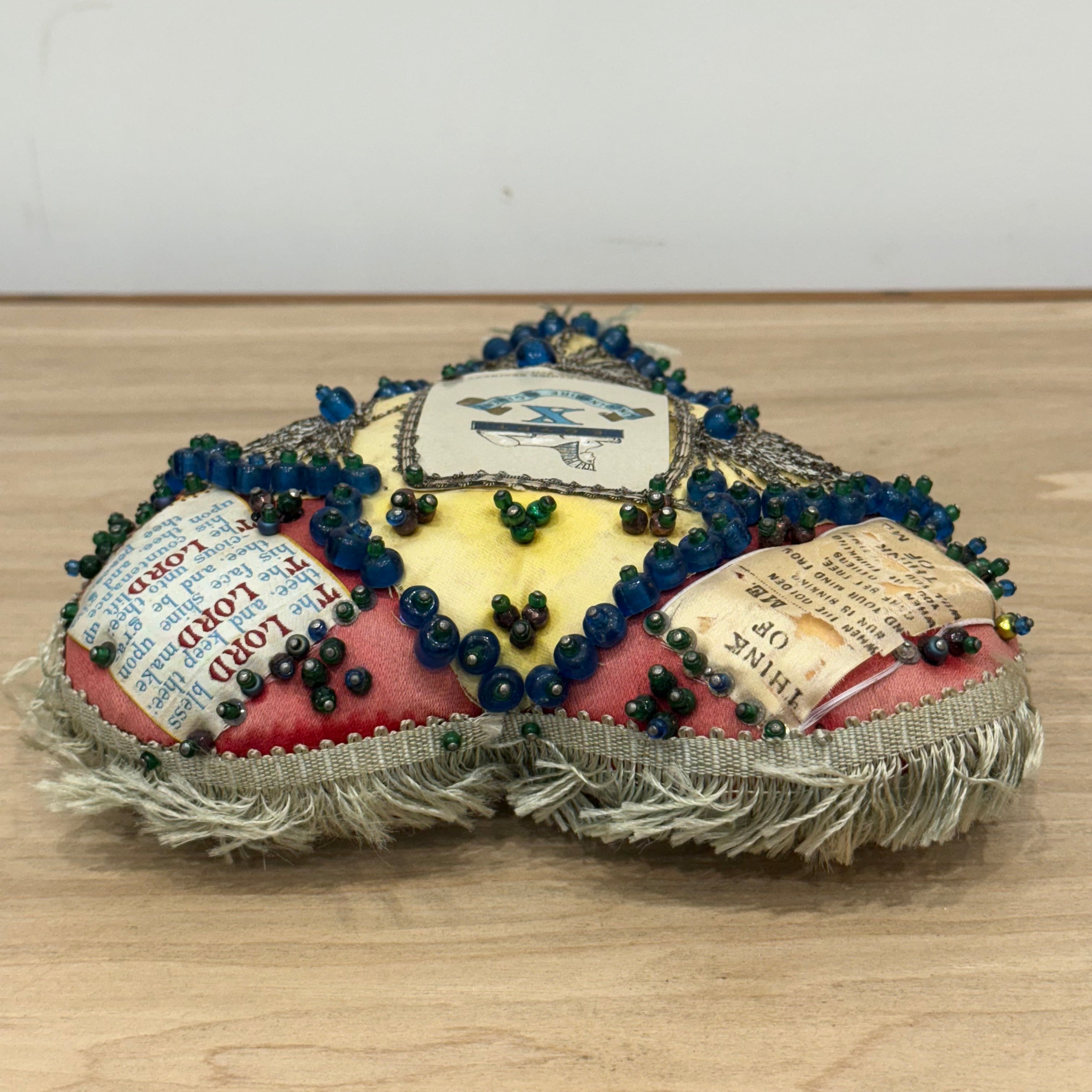 WW1 Beaded Heart Pin Cushion – Lincolnshire Regiment 10th Foot – Egypt Sphinx