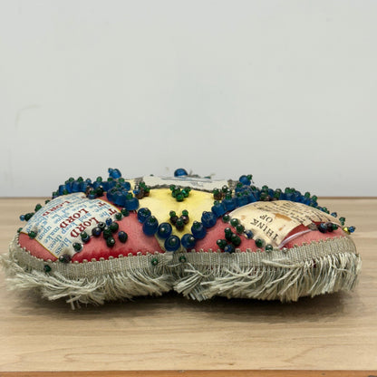 WW1 Beaded Heart Pin Cushion – Lincolnshire Regiment 10th Foot – Egypt Sphinx