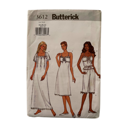 Butterick 3612 Womens Size 16-20 UK Petite Nightdress Top Bottoms FF