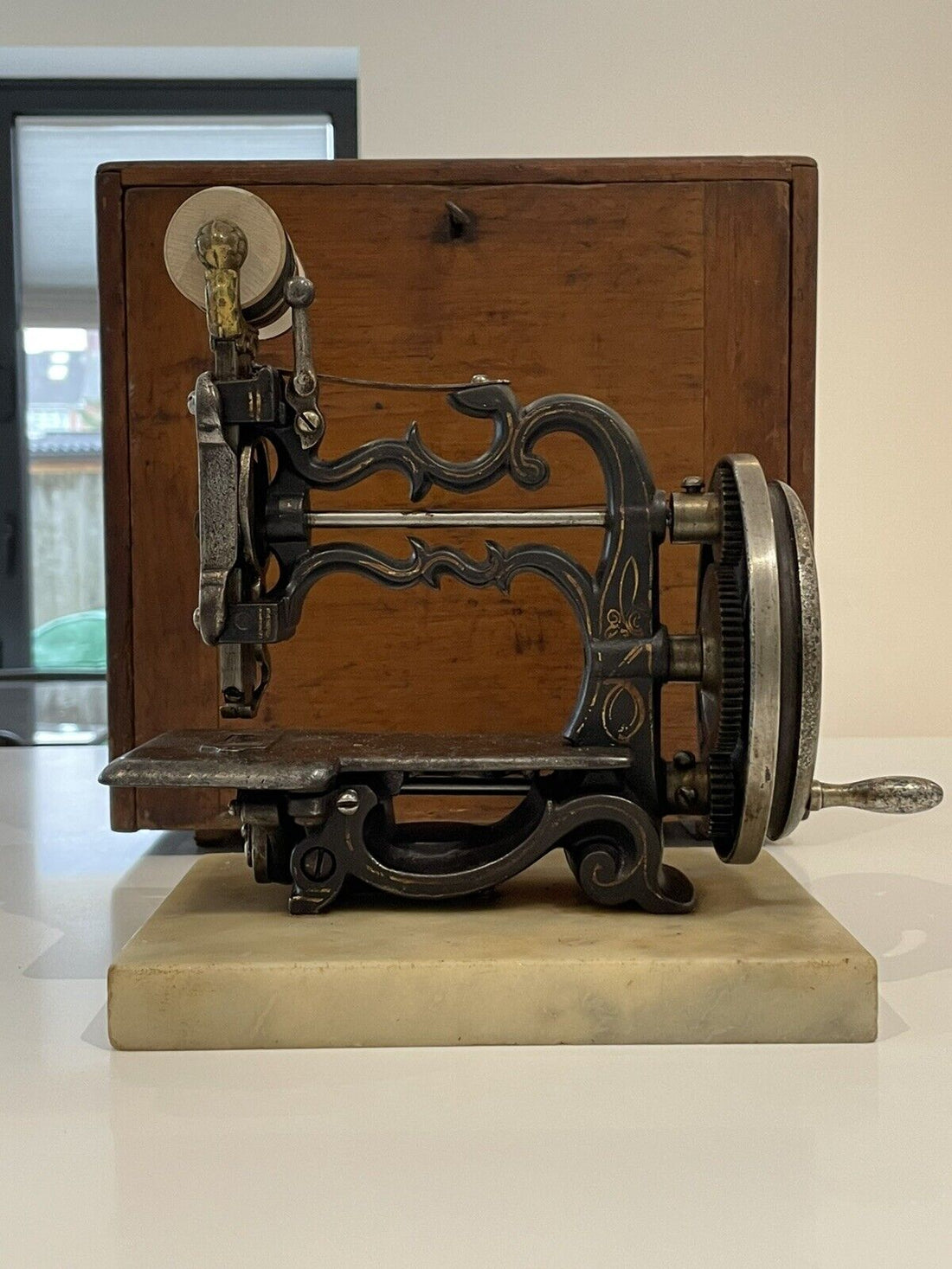 Antique 19th Century Charles Raymond Cast Iron Hand-Cranked Sewing Machine