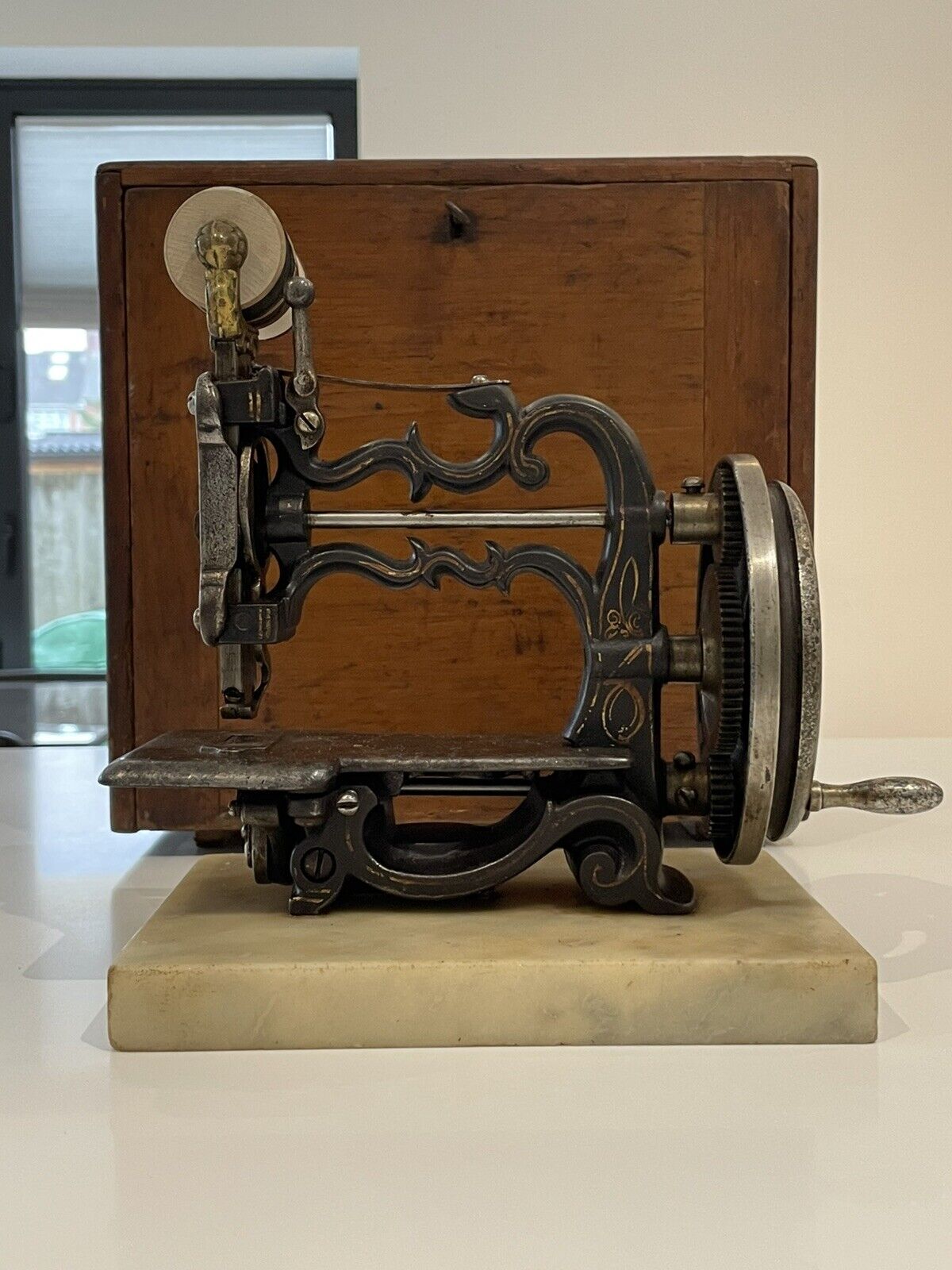 Antique 19th Century Charles Raymond Cast Iron Hand-Cranked Sewing Machine
