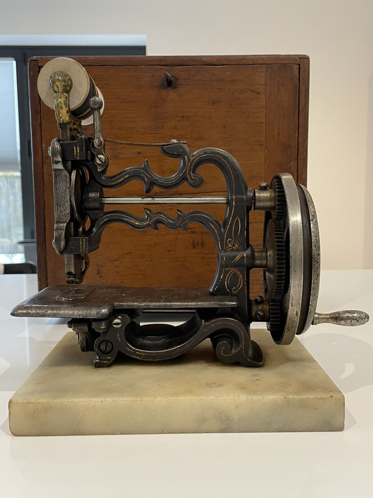 Antique 19th Century Charles Raymond Cast Iron Hand-Cranked Sewing Machine