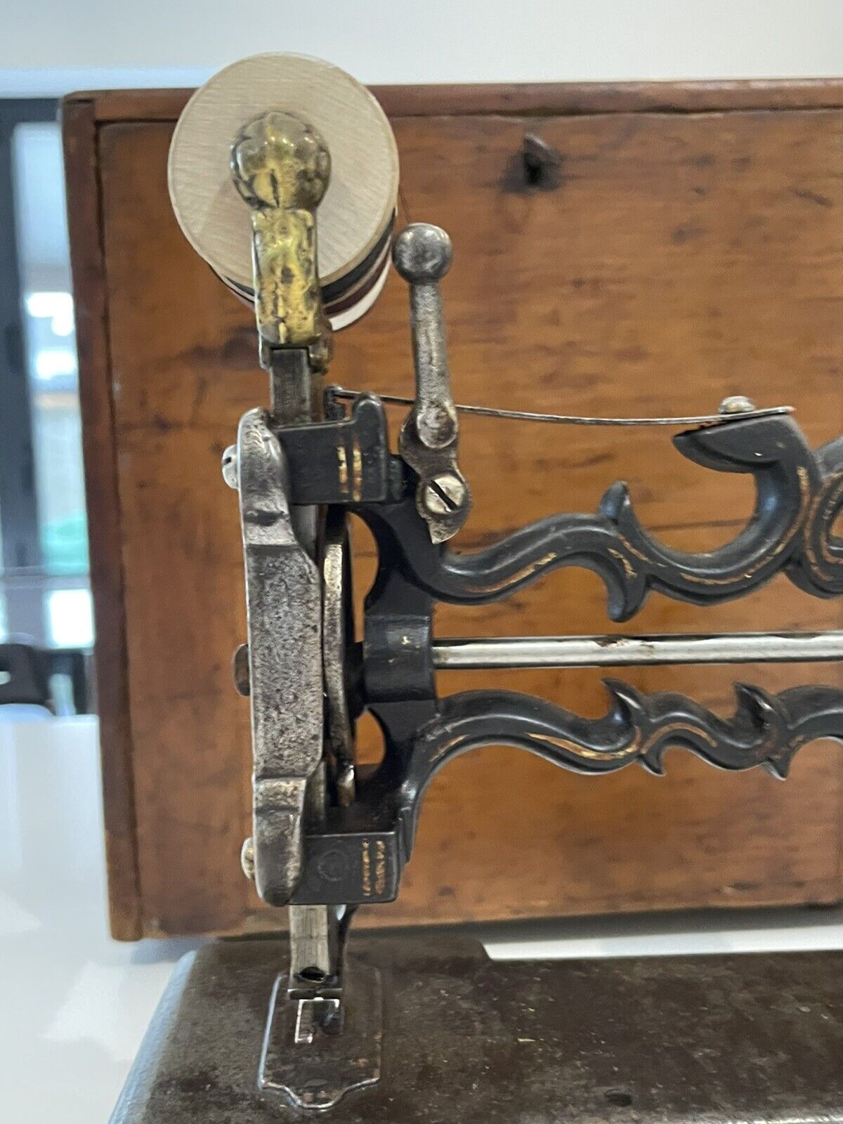 Antique 19th Century Charles Raymond Cast Iron Hand-Cranked Sewing Machine