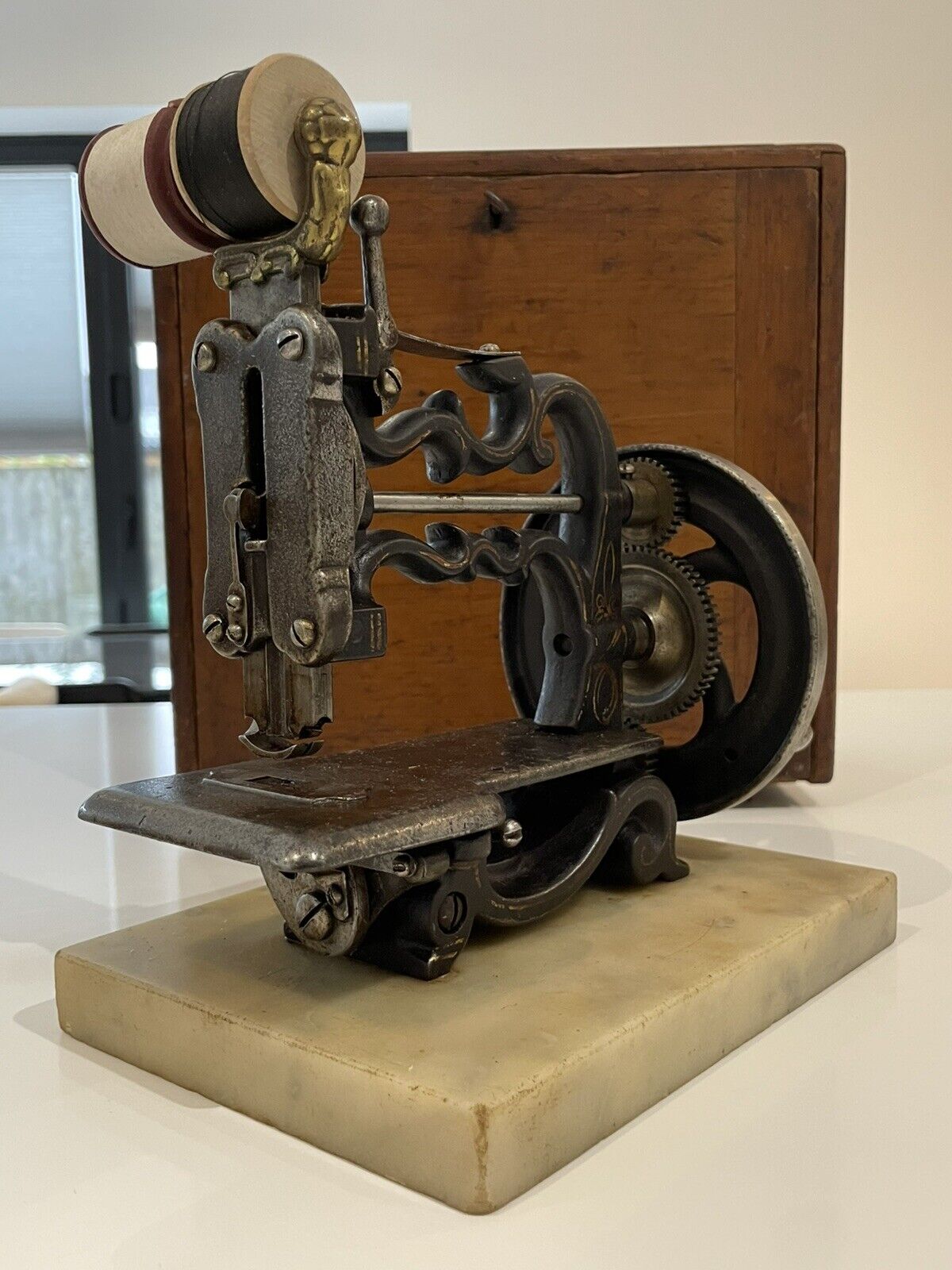 Antique 19th Century Charles Raymond Cast Iron Hand-Cranked Sewing Machine