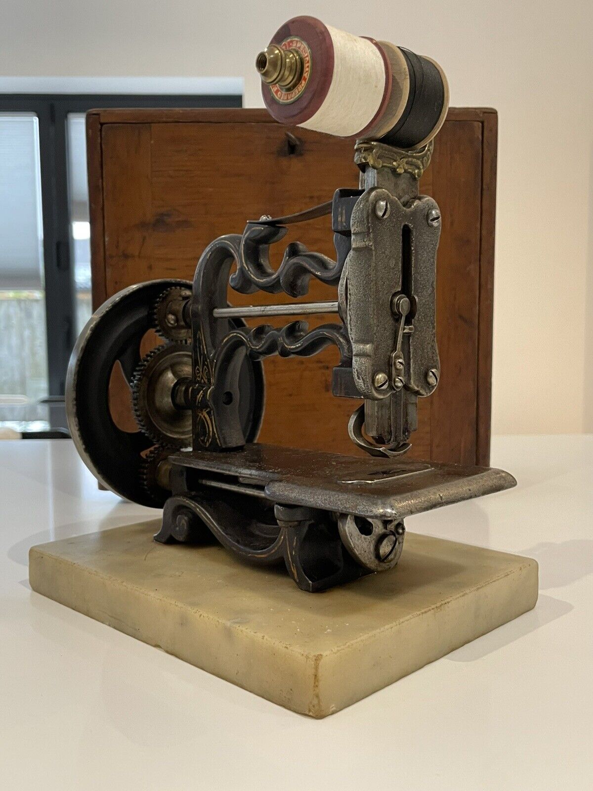Antique 19th Century Charles Raymond Cast Iron Hand-Cranked Sewing Machine