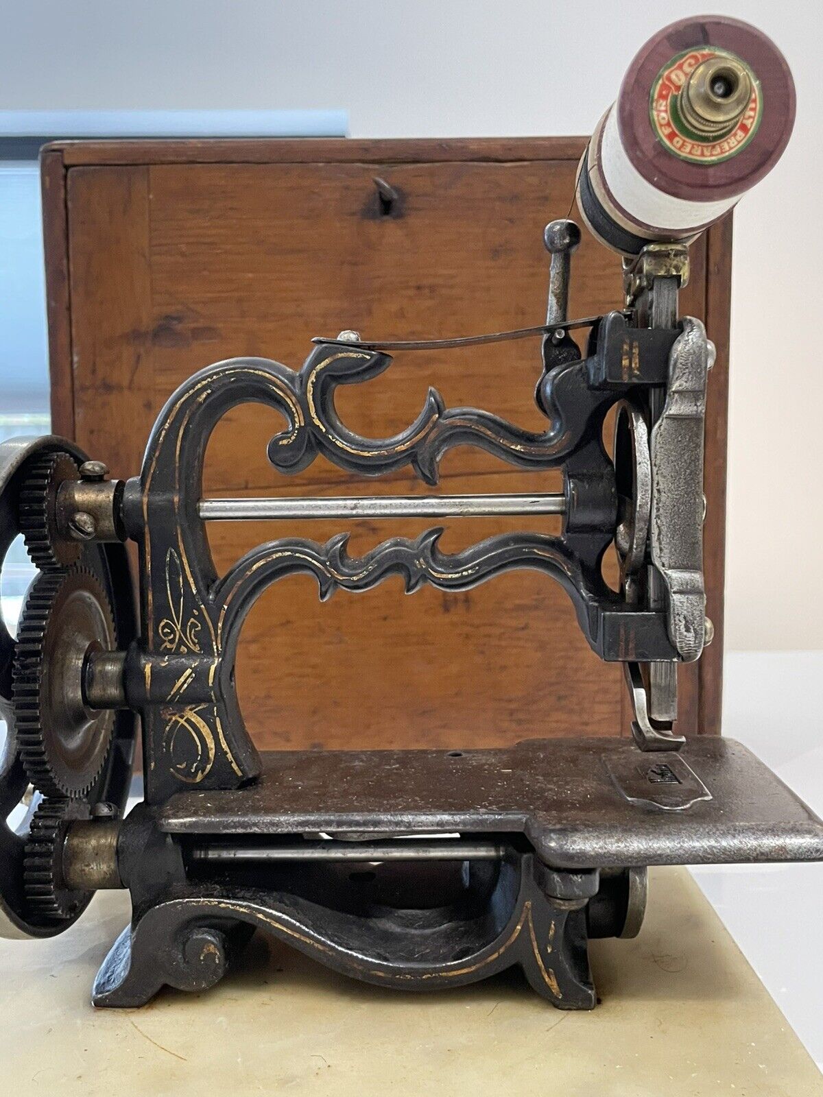 Antique 19th Century Charles Raymond Cast Iron Hand-Cranked Sewing Machine