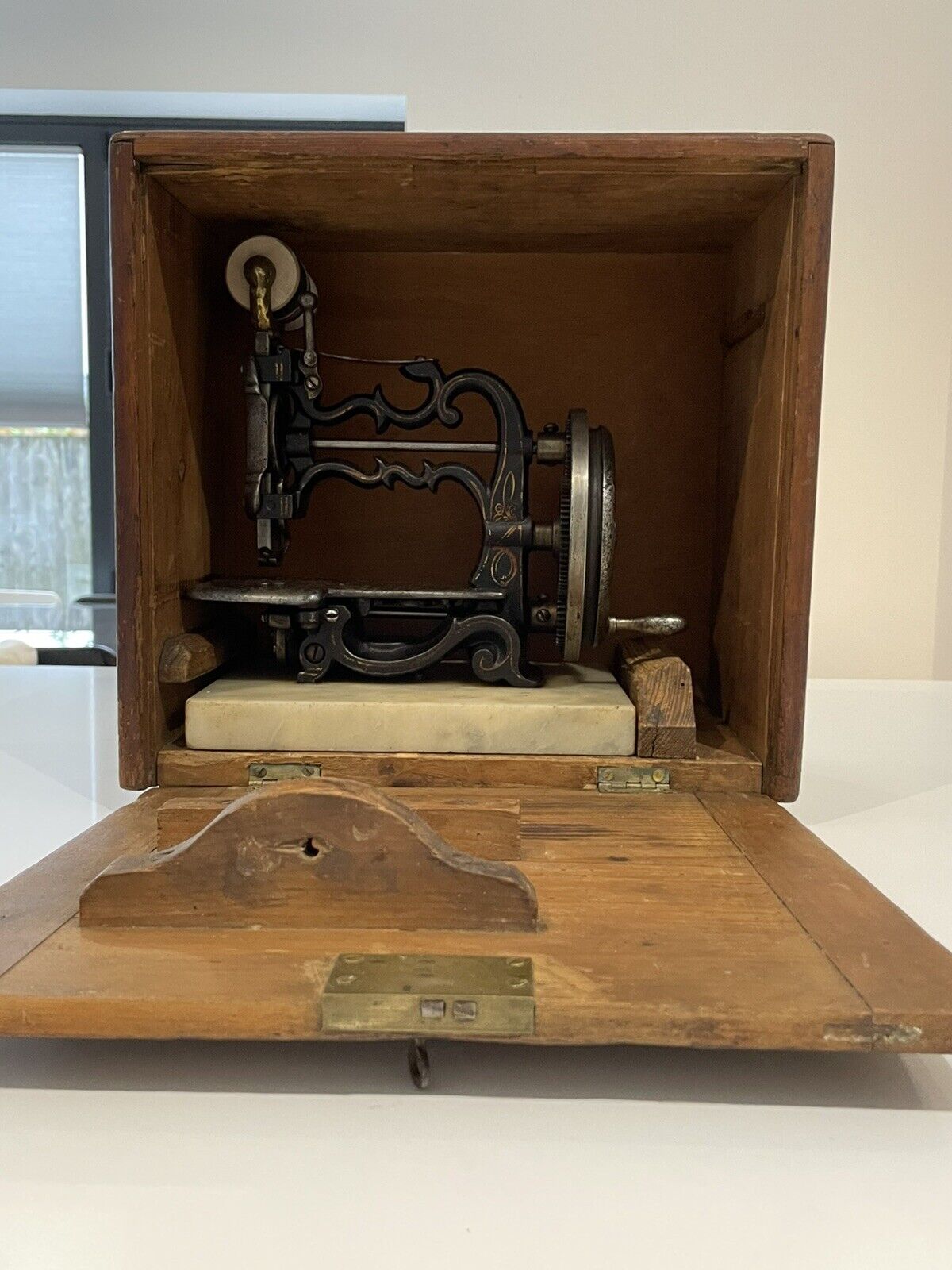 Antique 19th Century Charles Raymond Cast Iron Hand-Cranked Sewing Machine
