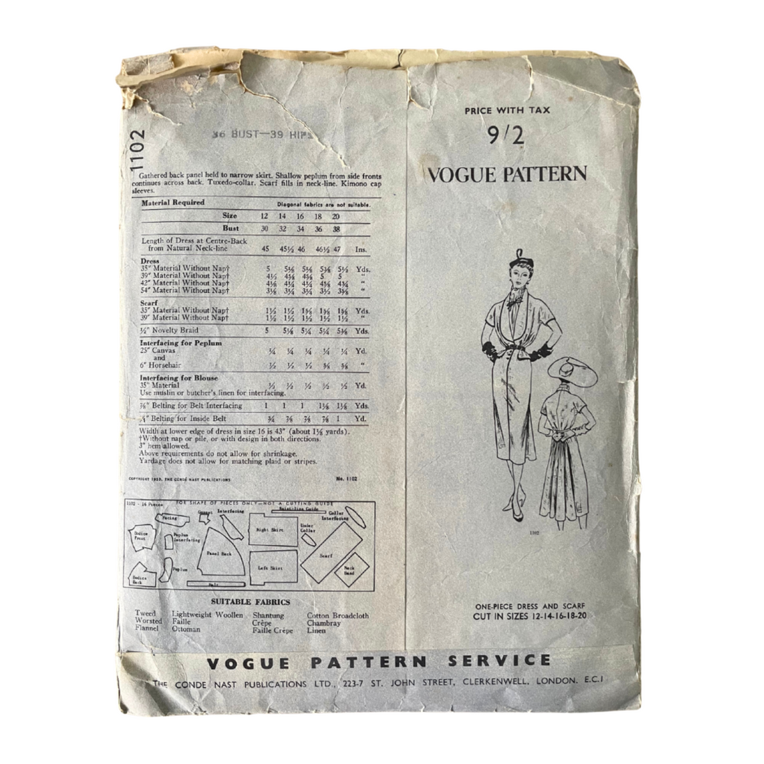 Vogue 1102 Womens Size 10 Dress