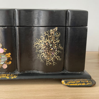 Antique Papier Mâché Sewing Box with Mother-of-Pearl Reels (c.1840)