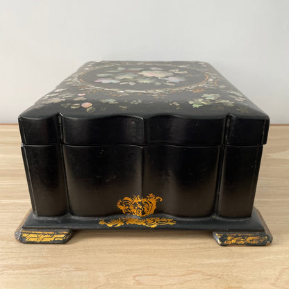 Antique Papier Mâché Sewing Box with Mother-of-Pearl Reels (c.1840)