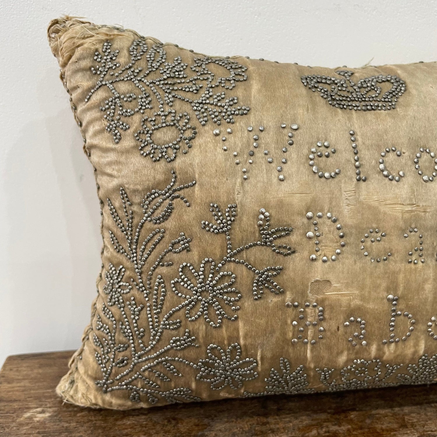 Antique Cream Silk Layette Pin Cushion - &