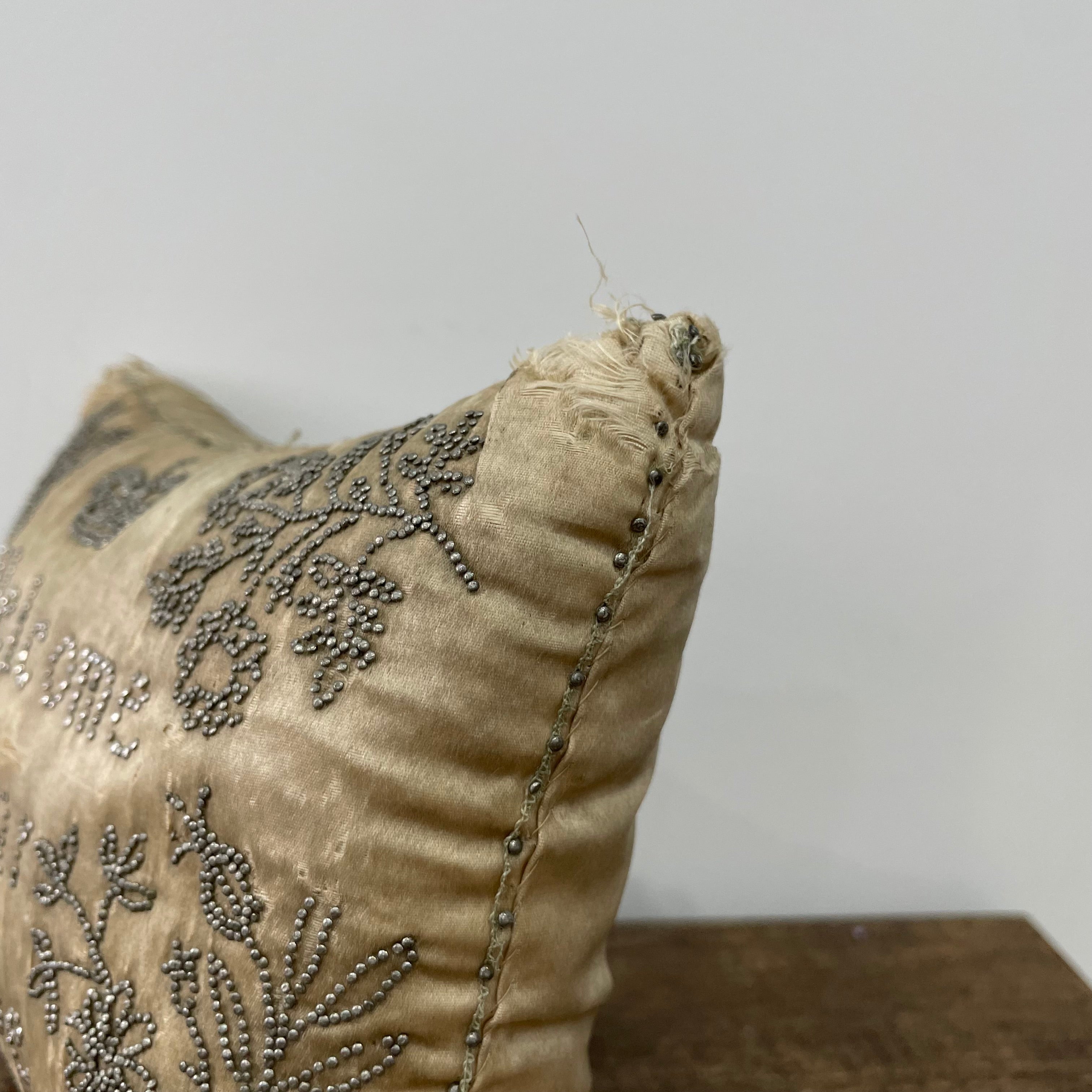 Antique Cream Silk Layette Pin Cushion - &