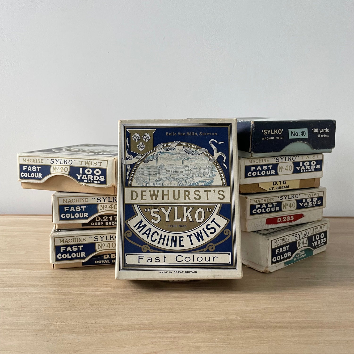 Collection of Dewhurst Sylko Machine Twist Thread Boxes – 1920s to 1970s