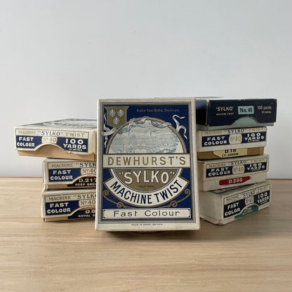 Collection of Dewhurst Sylko Machine Twist Thread Boxes – 1920s to 1970s
