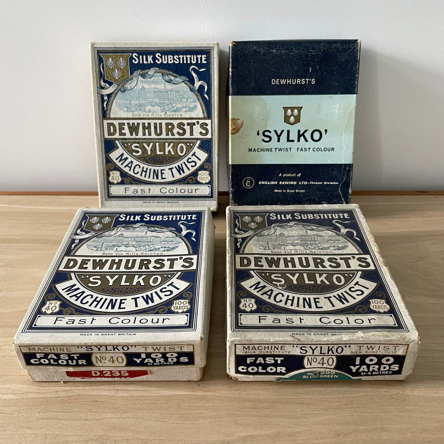 Collection of Dewhurst Sylko Machine Twist Thread Boxes – 1920s to 1970s