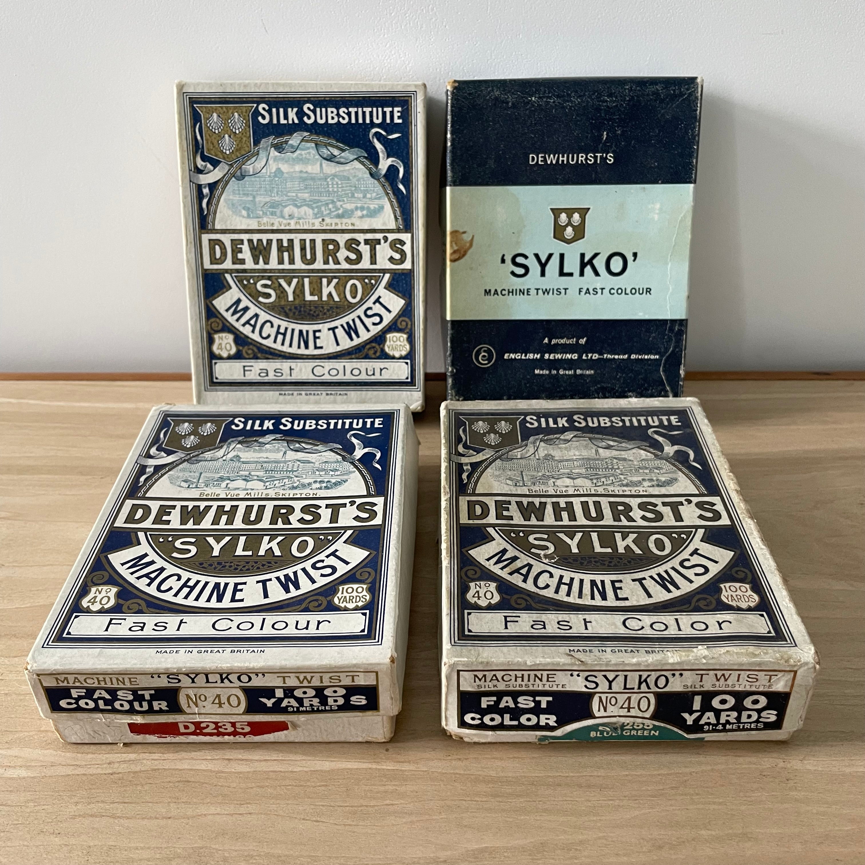 Collection of Dewhurst Sylko Machine Twist Thread Boxes – 1920s to 1970s