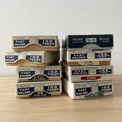 Collection of Dewhurst Sylko Machine Twist Thread Boxes – 1920s to 1970s