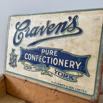 Antique Craven’s Pure Confectionery Wooden Advertising Box – York, Early 1900s