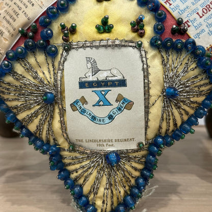 WW1 Beaded Heart Pin Cushion – Lincolnshire Regiment 10th Foot – Egypt Sphinx