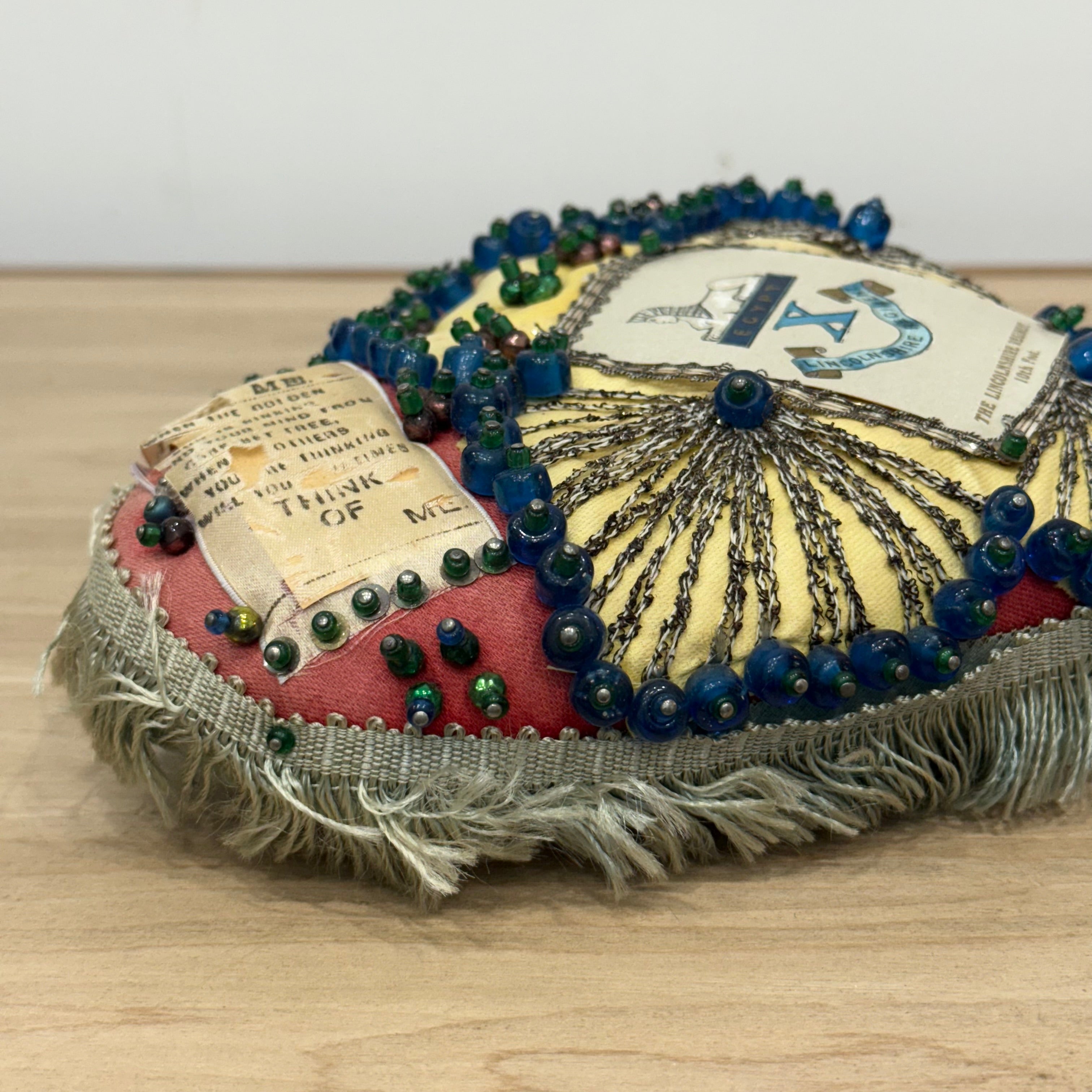 WW1 Beaded Heart Pin Cushion – Lincolnshire Regiment 10th Foot – Egypt Sphinx