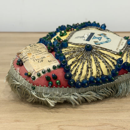 WW1 Beaded Heart Pin Cushion – Lincolnshire Regiment 10th Foot – Egypt Sphinx