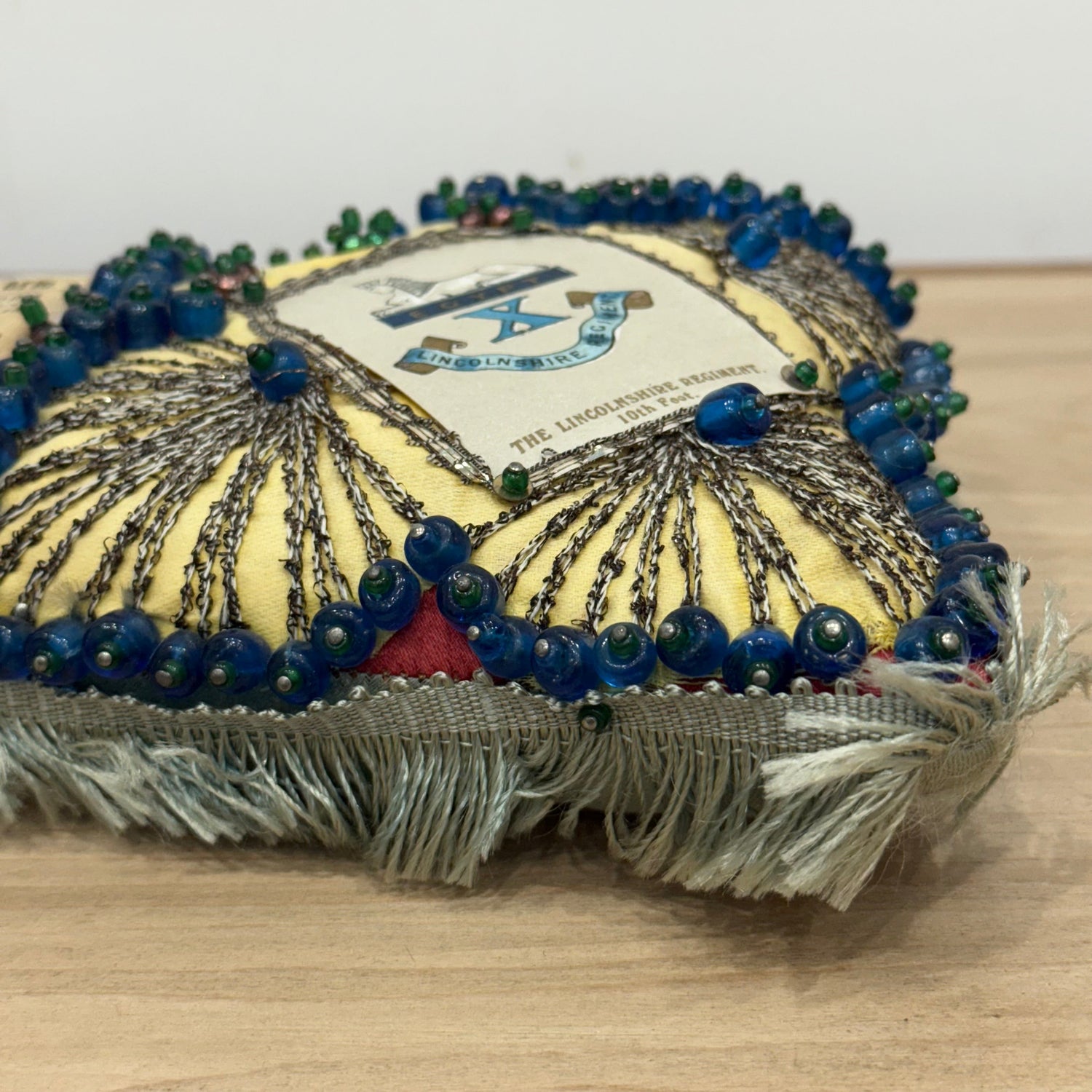 WW1 Beaded Heart Pin Cushion – Lincolnshire Regiment 10th Foot – Egypt Sphinx