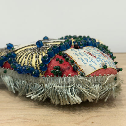 WW1 Beaded Heart Pin Cushion – Lincolnshire Regiment 10th Foot – Egypt Sphinx