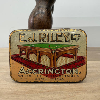 Antique E.J. Riley Ltd Advertising Tin – Accrington Billiard Tables – With Original Cue Tips