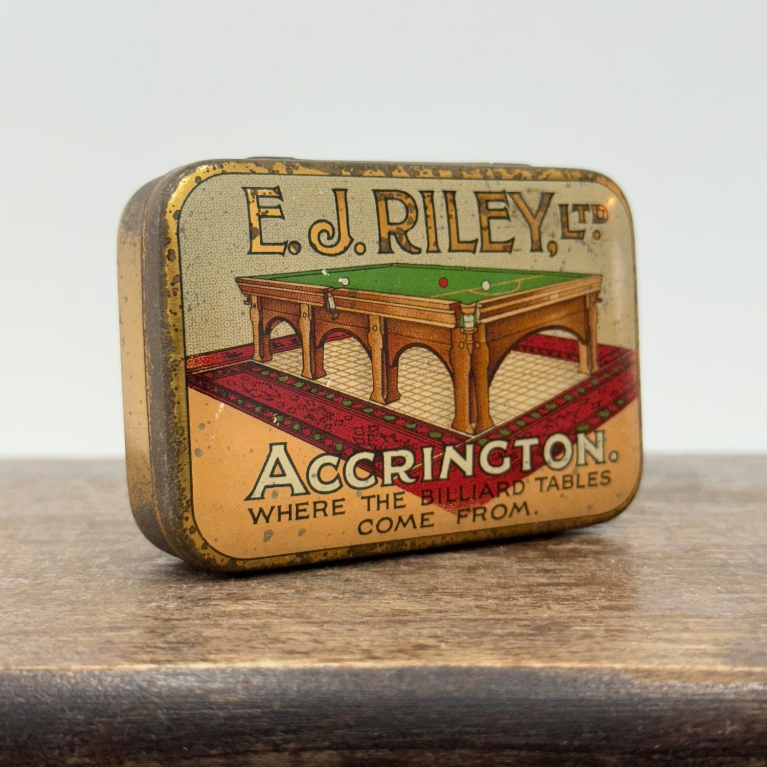 Antique E.J. Riley Ltd Advertising Tin – Accrington Billiard Tables – With Original Cue Tips
