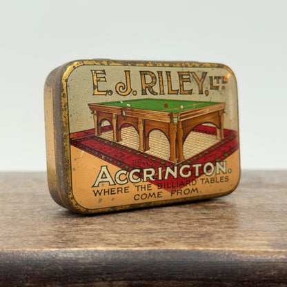 Antique E.J. Riley Ltd Advertising Tin – Accrington Billiard Tables – With Original Cue Tips