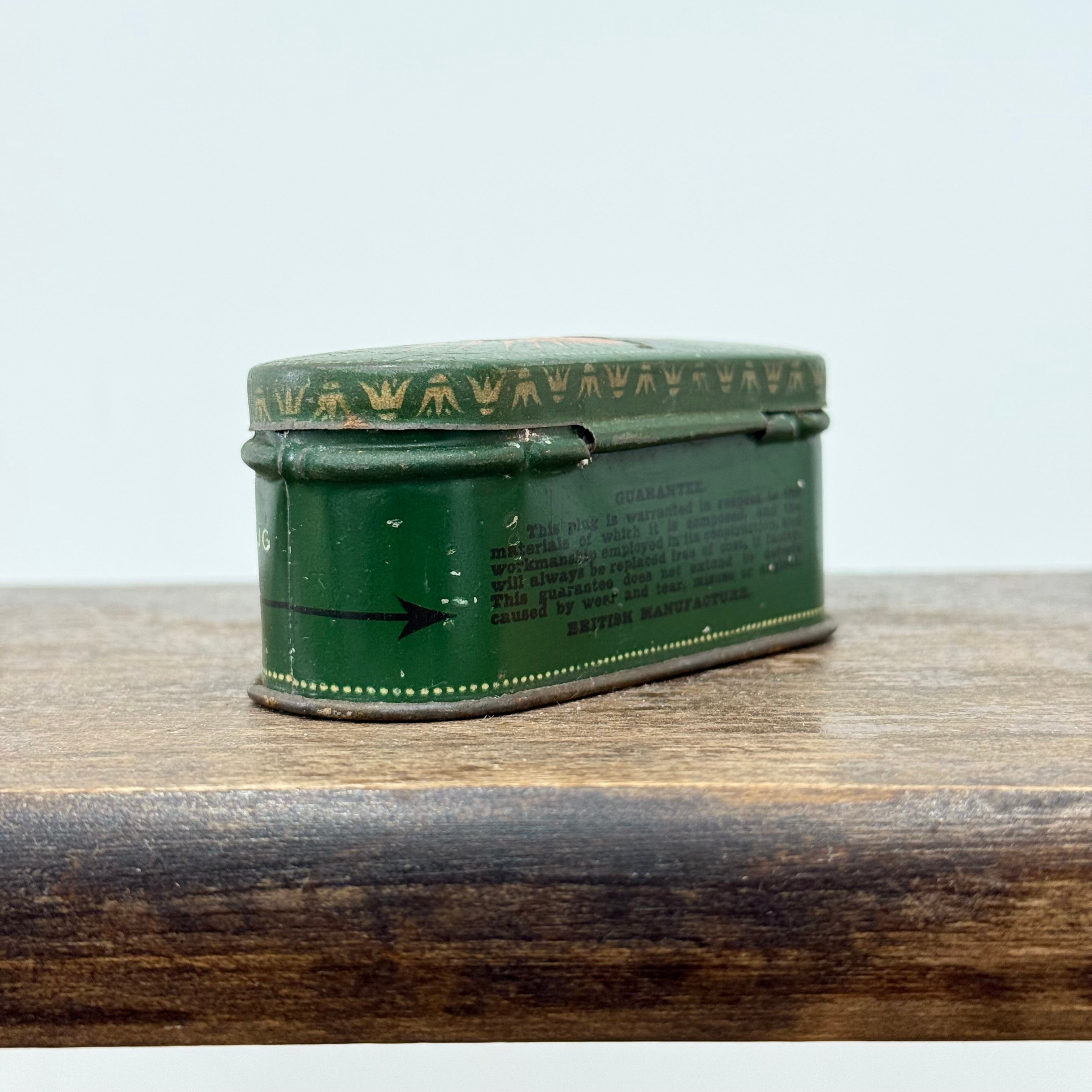 Vintage Sphinx Spark Plug Tin – Green Lithographed Advertising Box – British Manufacture